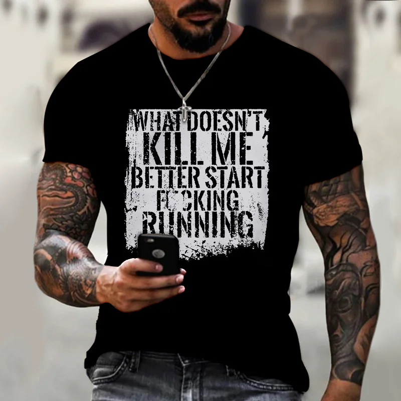 

2022 New Summer Sexy Designer New Kill Me Letter Street Print Men's Fashion Short Sleeve European and American Retro Top T-Shirt