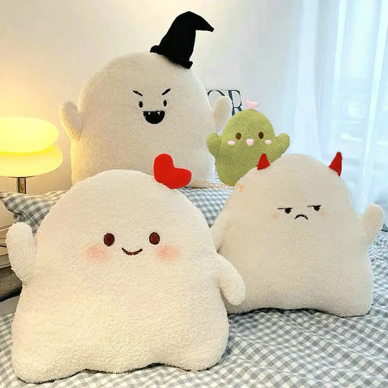 

Soft Red Heart Smile Ghost Throw Pillow Plush Toy Stuffed Evil Magic Hat Tusks Gentman Spirit Green Cactus Baby Chair Cushion