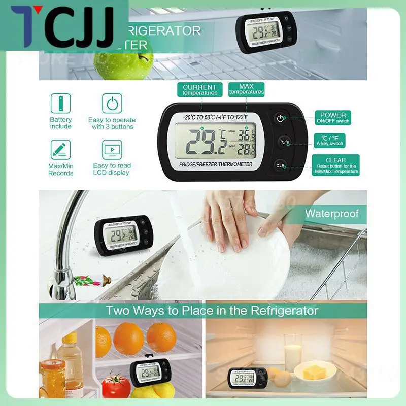 

Цифровой термометр с ЖК-дисплеем, водонепроницаемый термометр для холодильника с большим экраном, точный висячий измеритель температуры, м...