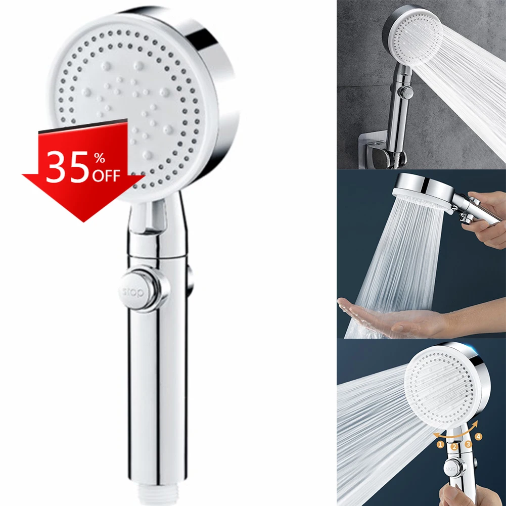 

High Pressure Bath Shower Head 4 Mode Large Chrome Handset Heads Water Saving Handheld Shower Head Bathroom Hardware