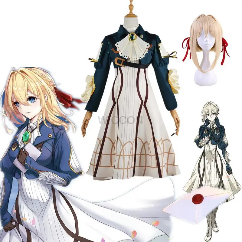 

Anime Violet Evergarden Cosplay Costume Princess Maid Dress Clothing Necklace Wig Full Suit Halloween Costumes for Women
