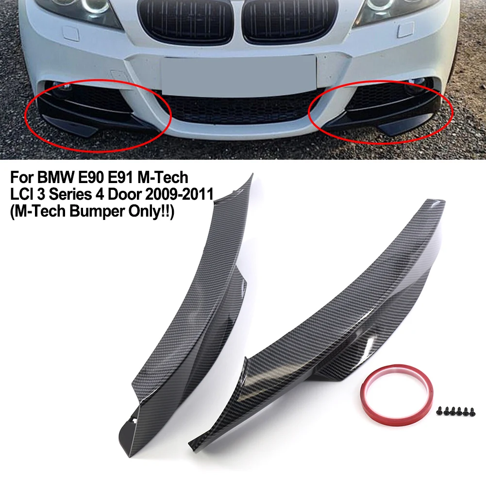 

1PC ABS Plastic Carbon Pattern Front Bumper Side Splitter Spoiler Lip Covers For BMW 3 Series E90 M-Tech LCI 09-2012