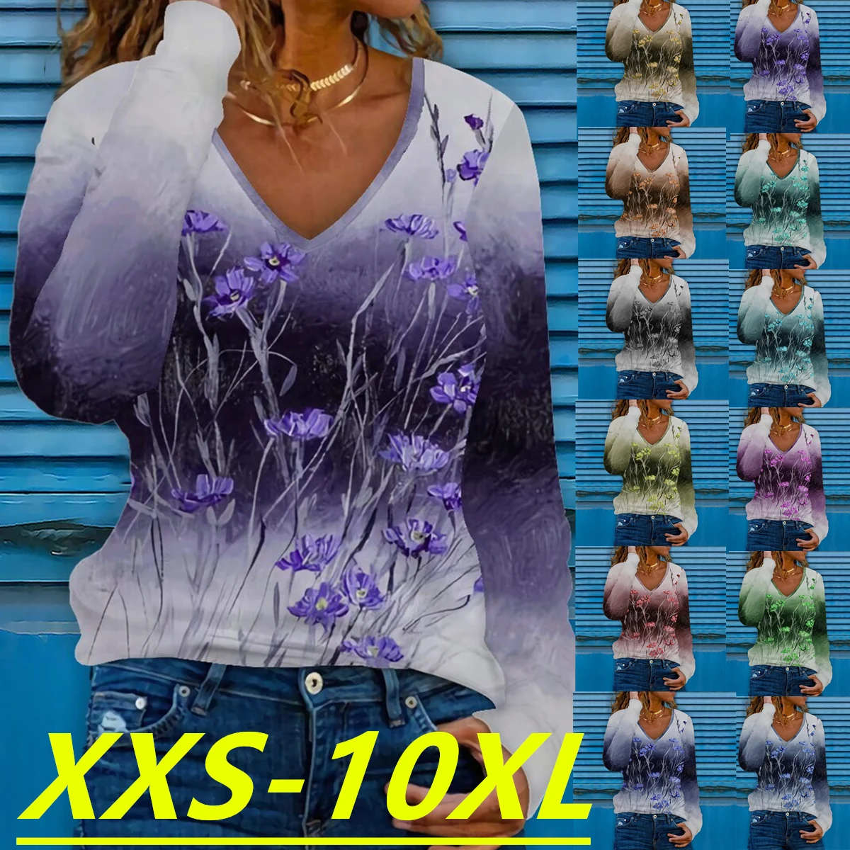 

Женский топ с V-образным вырезом и длинным рукавом