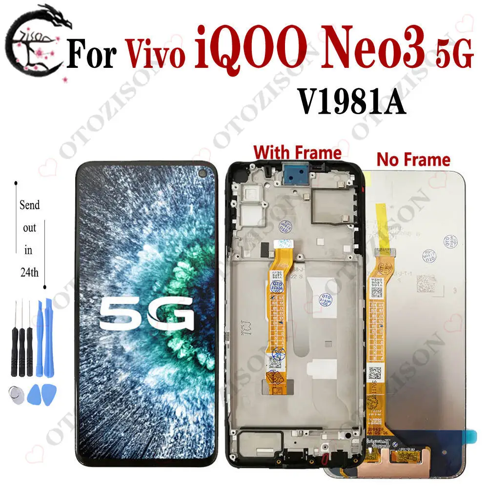 ЖК-дисплей V1981A с рамкой для Vivo iQOO Neo 3 5G, дисплей с сенсорным дигитайзером в сборе для iQOO Neo3, замена экрана