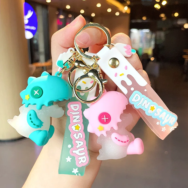

Cartoon Cute Ice Cream Dinosaur Keychain Creative PVC Key Ring Schoolbag Car Pendant Couple Gifts Wholesale