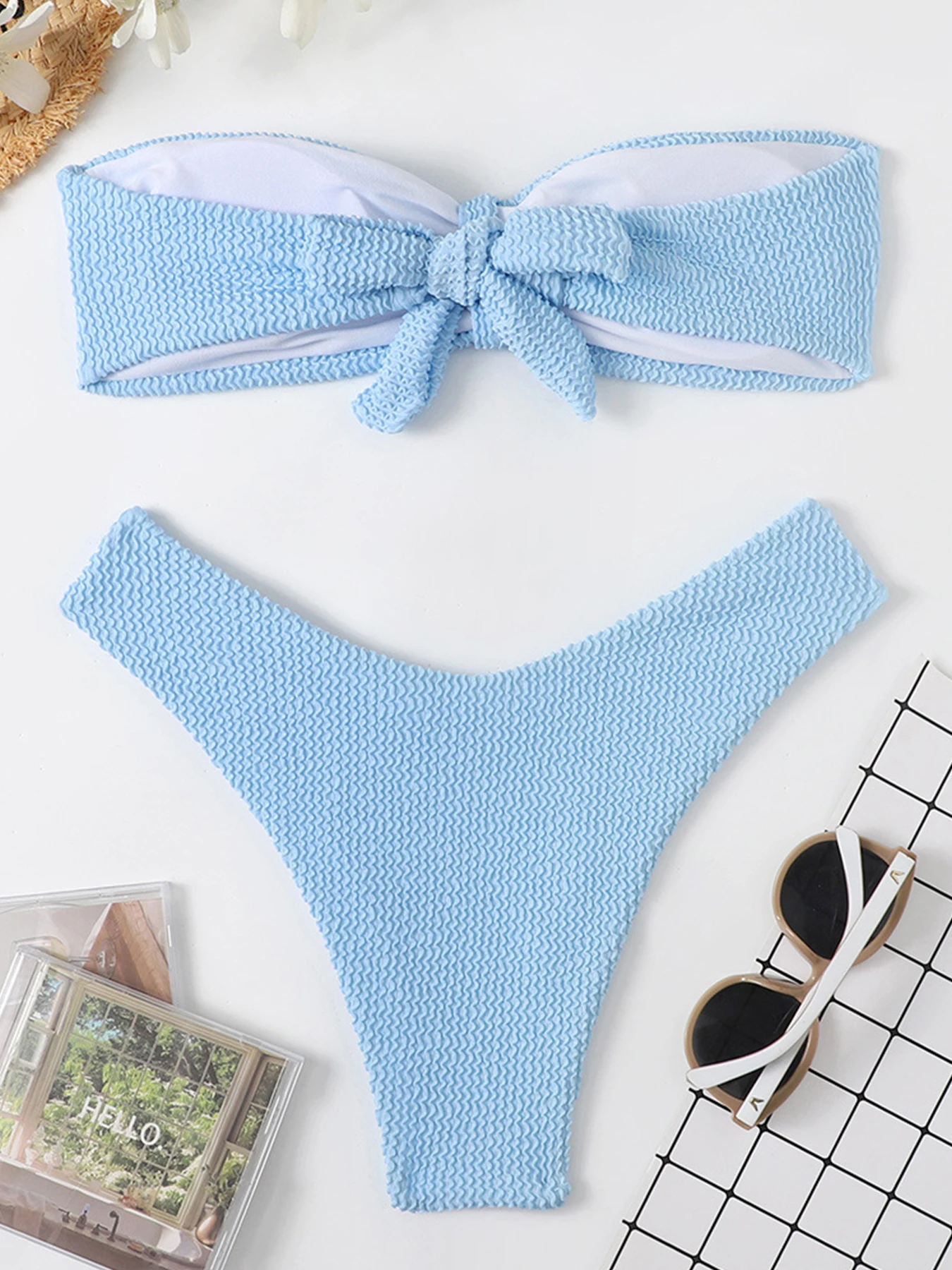 Сексуальный комплект бикини с низкой талией в бразильском стиле вязаный