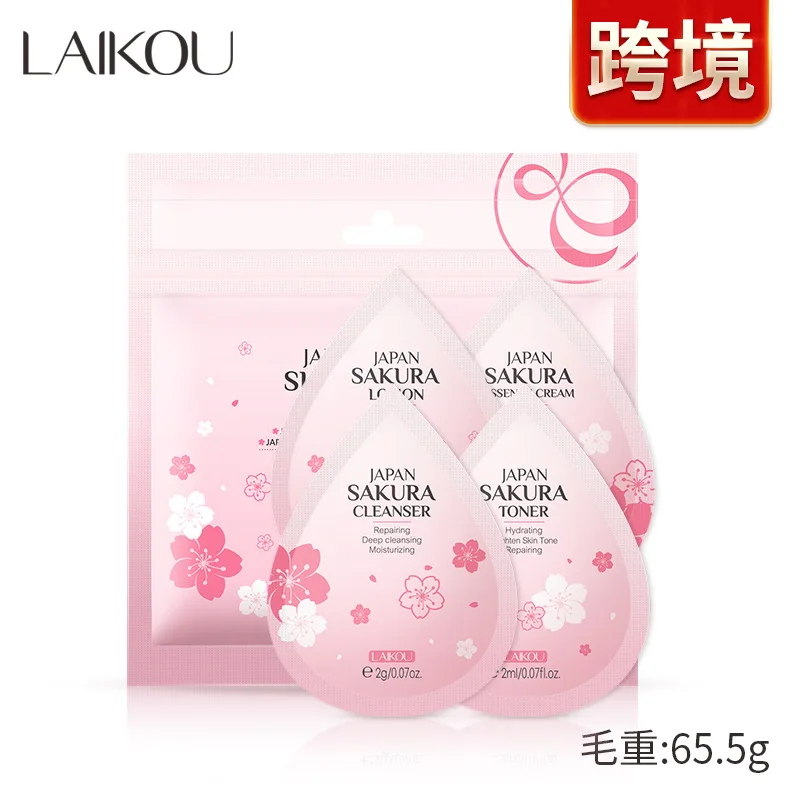 

LAIKOU 4Pcs Skincare Sets Sakura Cleanser Toner Deep Cleansing Lotion Cream Moisturizing Oil Control Skin Care Kit Travel Outfit