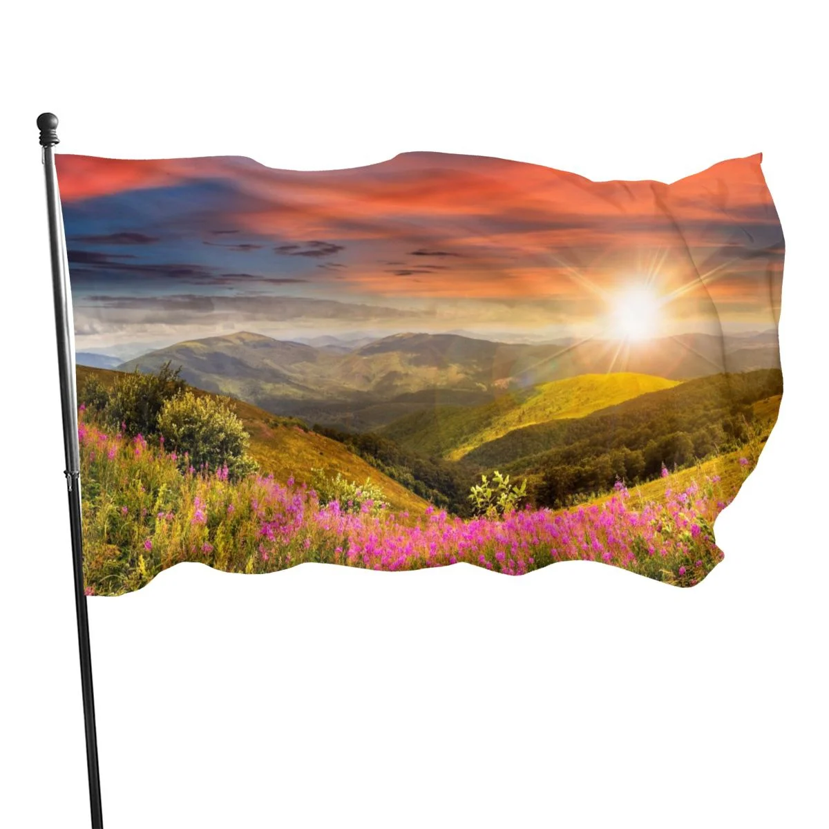 

Landscape Nature Sky Mountain Meadow Pink Flower Sunrise Flag 3x5 Ft