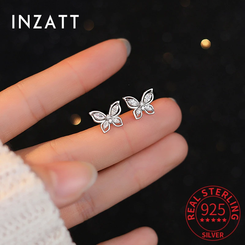 

INZATT Real 925 Sterling Silver Zircon Butterfly Insect Stud Earrings For Women Trendy Fine Jewelry Minimalist Accessories