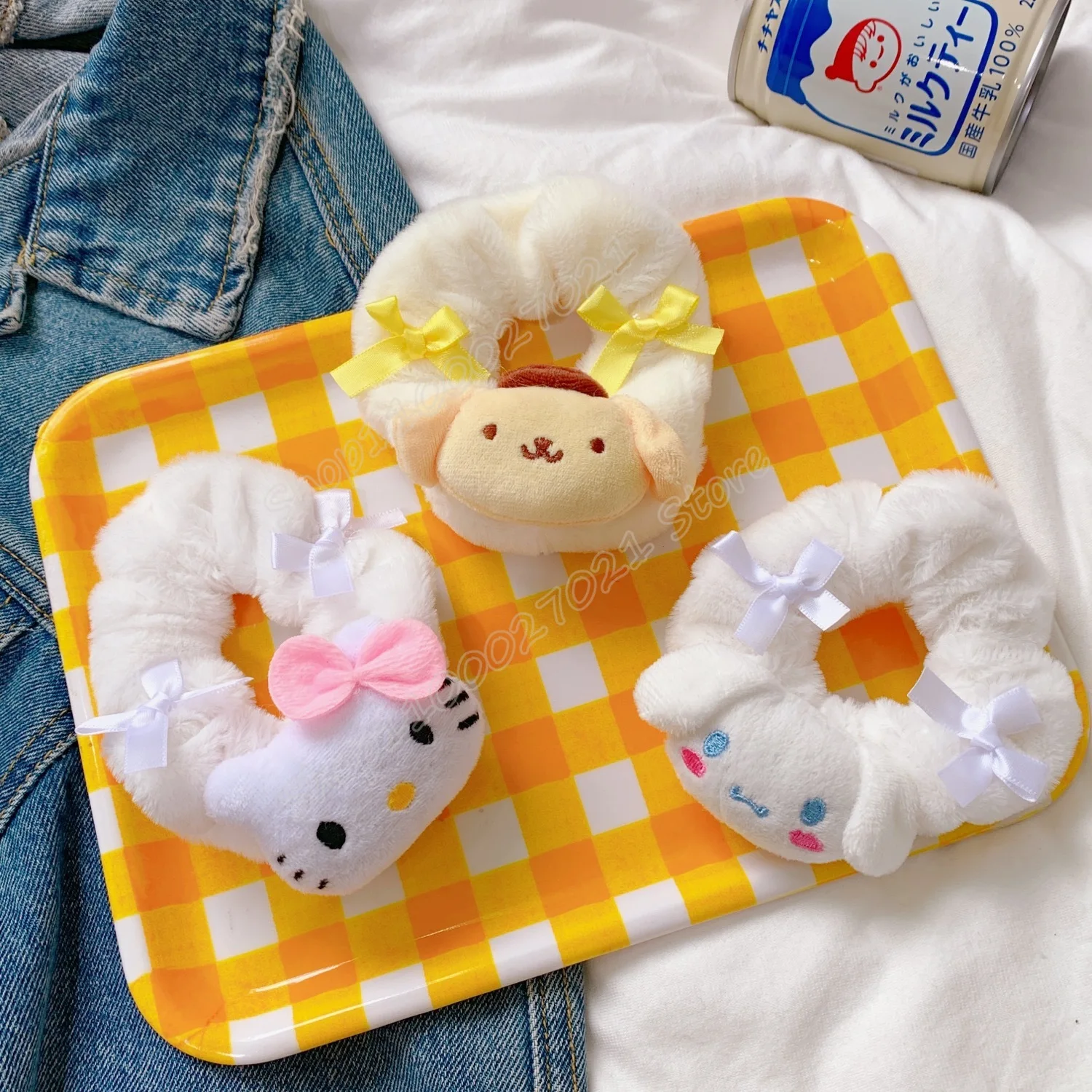Кольцо для волос Hello Kitty милый мультяшный Sanrio искусственный помпон Mymelody пуриновый