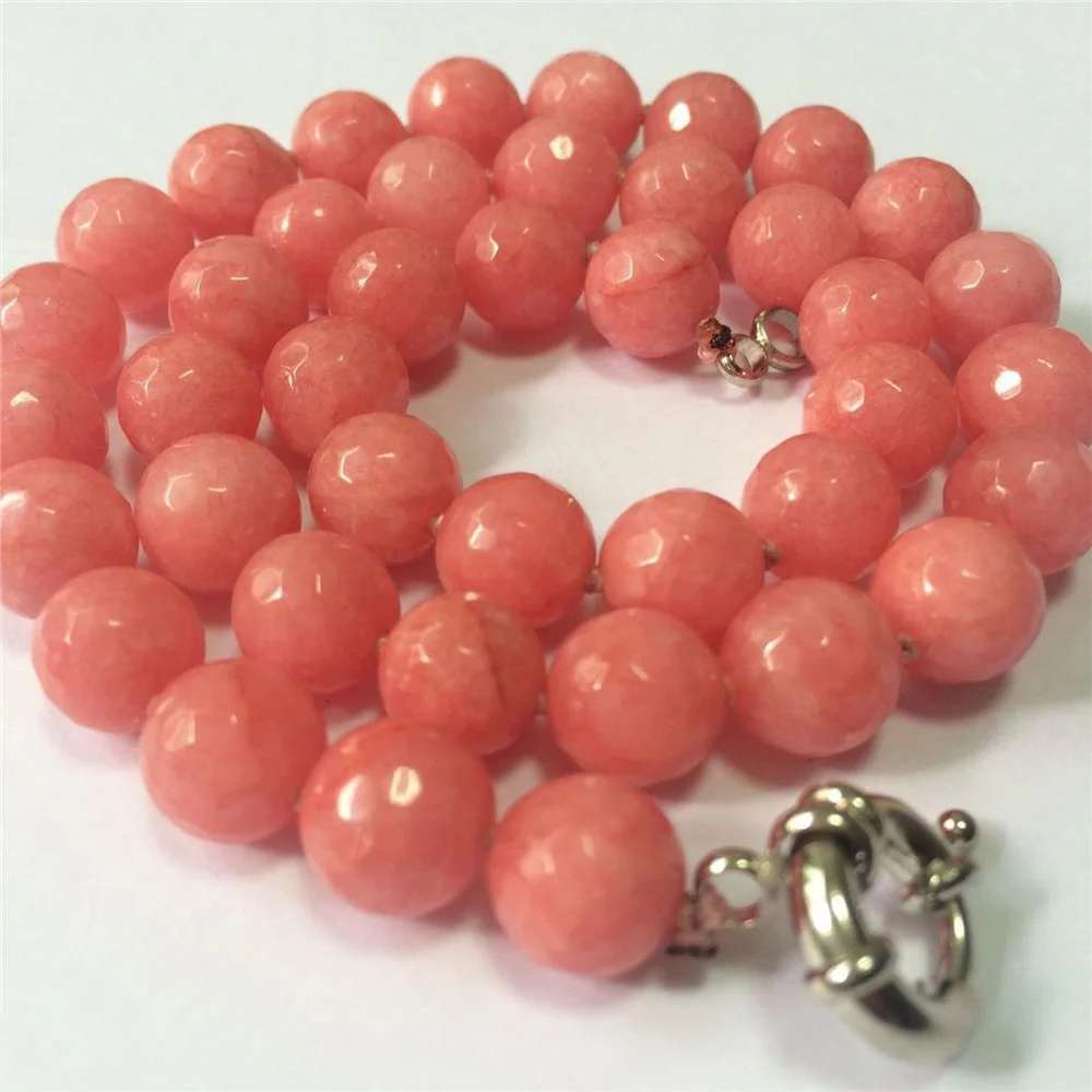 

Long 18'' Natural 8mm Faceted Pink Rhodochrosite Round Beads Necklace AAA