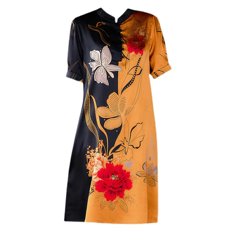 Женское платье-миди из натурального шелка элегантное офисное платье с цветочным