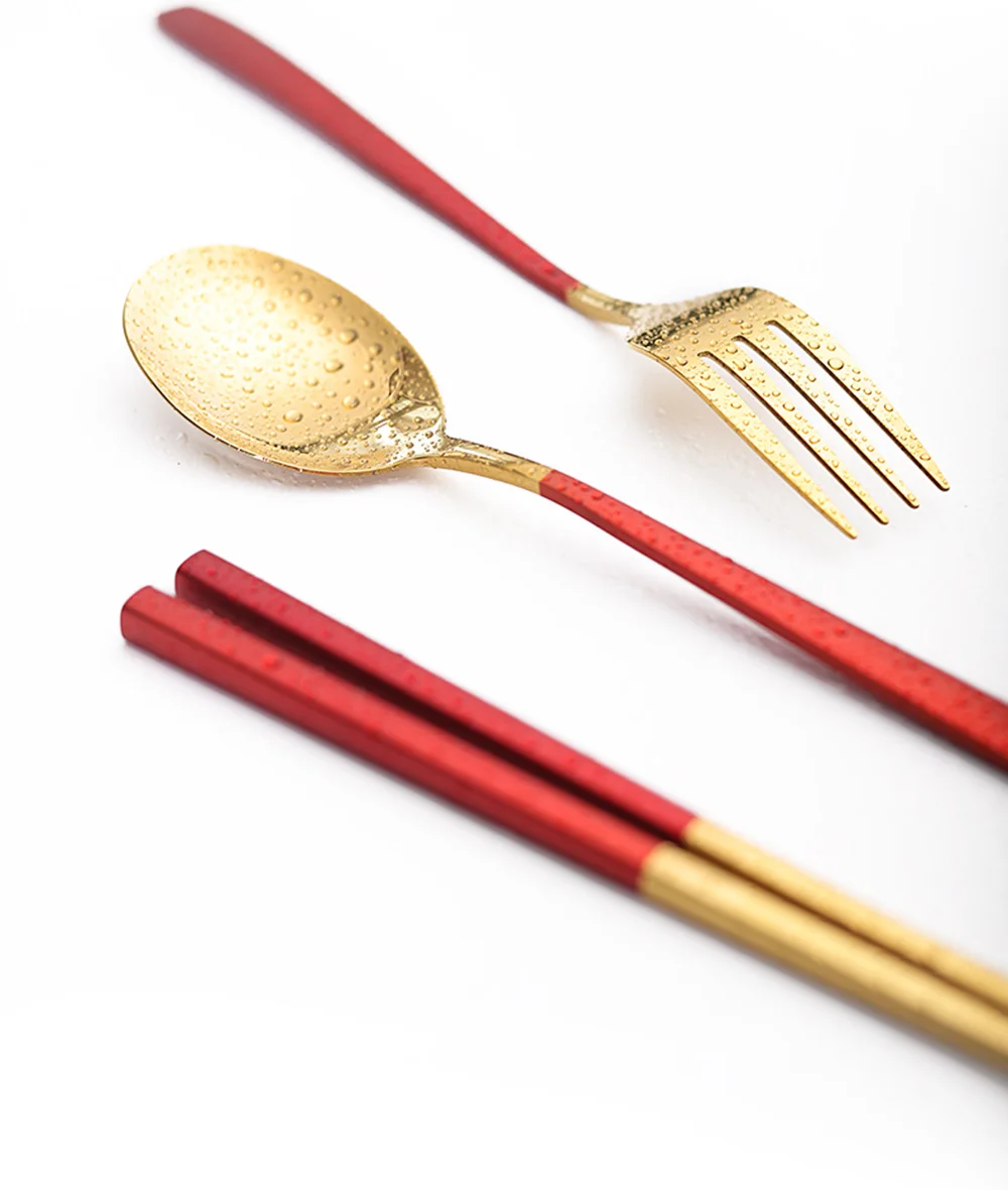 

Logo Luxury Kitchen Customized Elegant Travel Cutlery Set Chopsticks Stainless Steel Spoon and Fork with Box