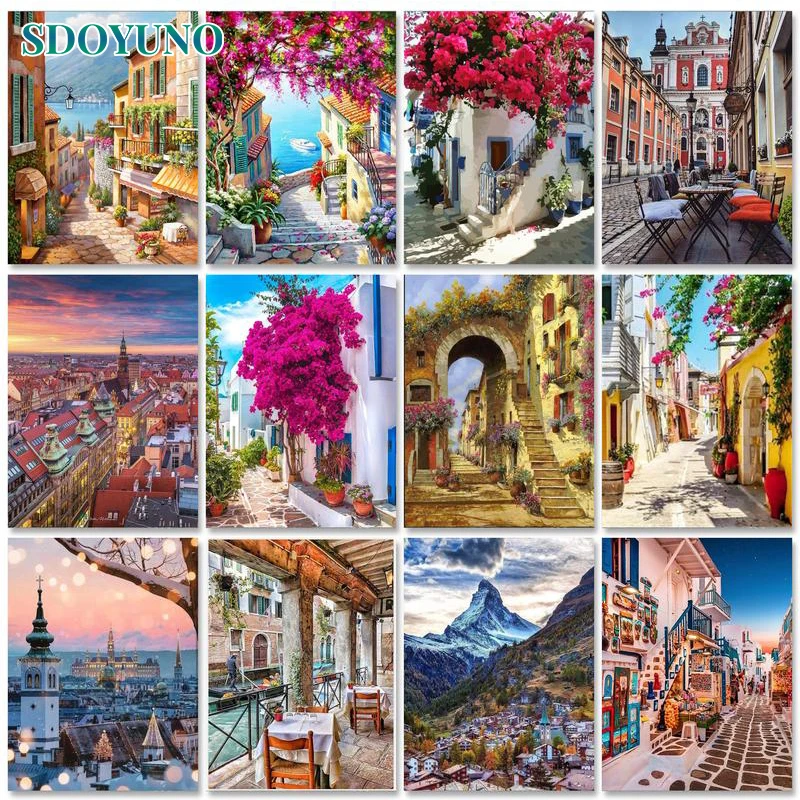 

SDOYUNO 60x75cm Frame Painting By Numbers For Adults Children Town Landscape Style Coloring By Number Home Wall Decors