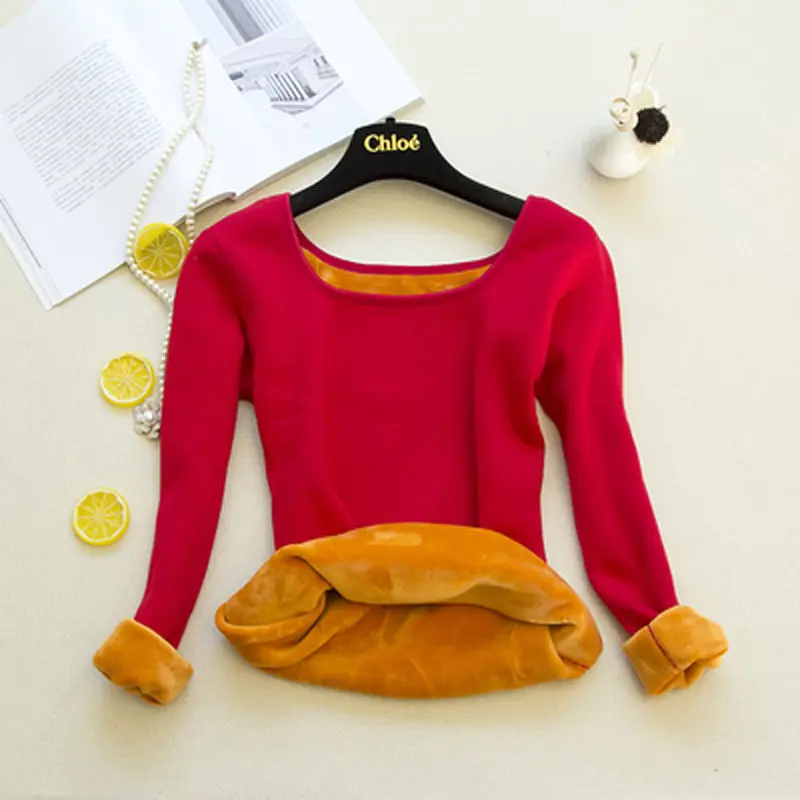 Women's Thermal Underwear One-piece Coat Thick Velvet Base Coat Long Sleeved T-shirt Autumn Clothes