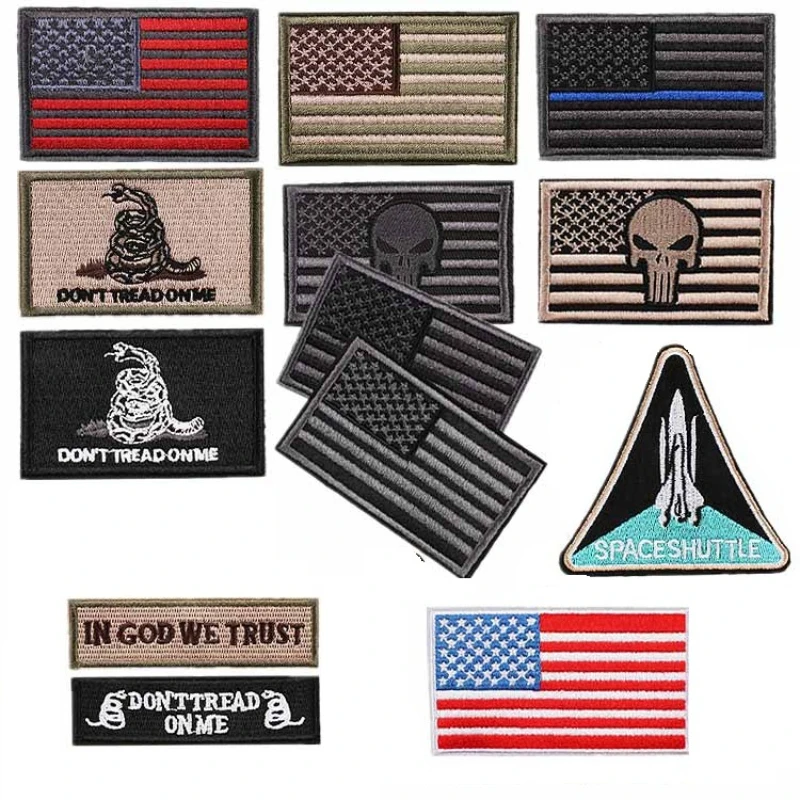 

USA Flag Embroidery Patches Iron on Skull Badges Military Tactics Patch Diy Sewing on Stickers Jackets for Clothing Accessory