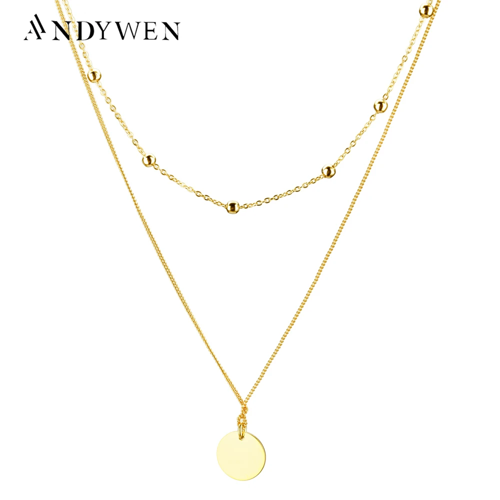 Женское Ожерелье с круглой подвеской ANDYWEN чокер из стерлингового серебра 925 пробы