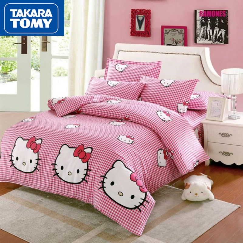 

TAKARA TOMY Hello Kitty Cute Cartoon Single Student Bedding Three-piece Set Cute Cartoon Cotton Princess Pink Four-piece Set