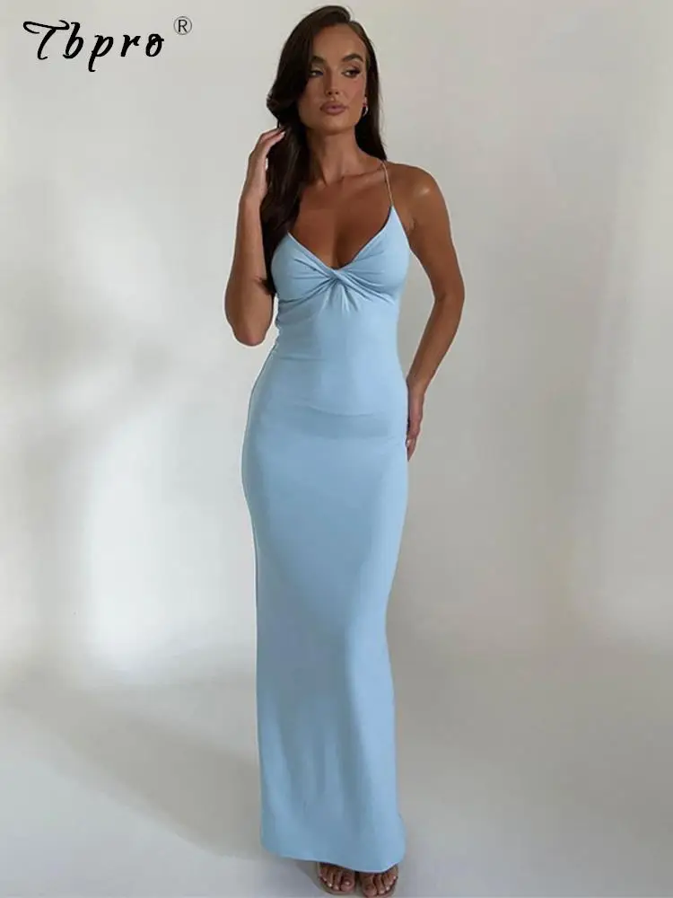 

Женское платье макси с V-образным вырезом, без рукавов