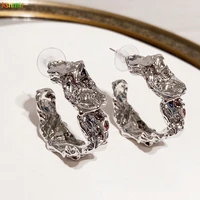 2022 fashionable metal earring pleated lava silver large earring unique design cool wind earrings for women