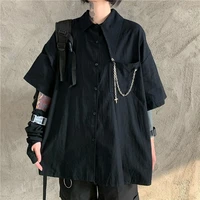 qweek womens blouses gothic safari style oversized shirts black streetwear harajuku bf short sleeve button up tops cool dark