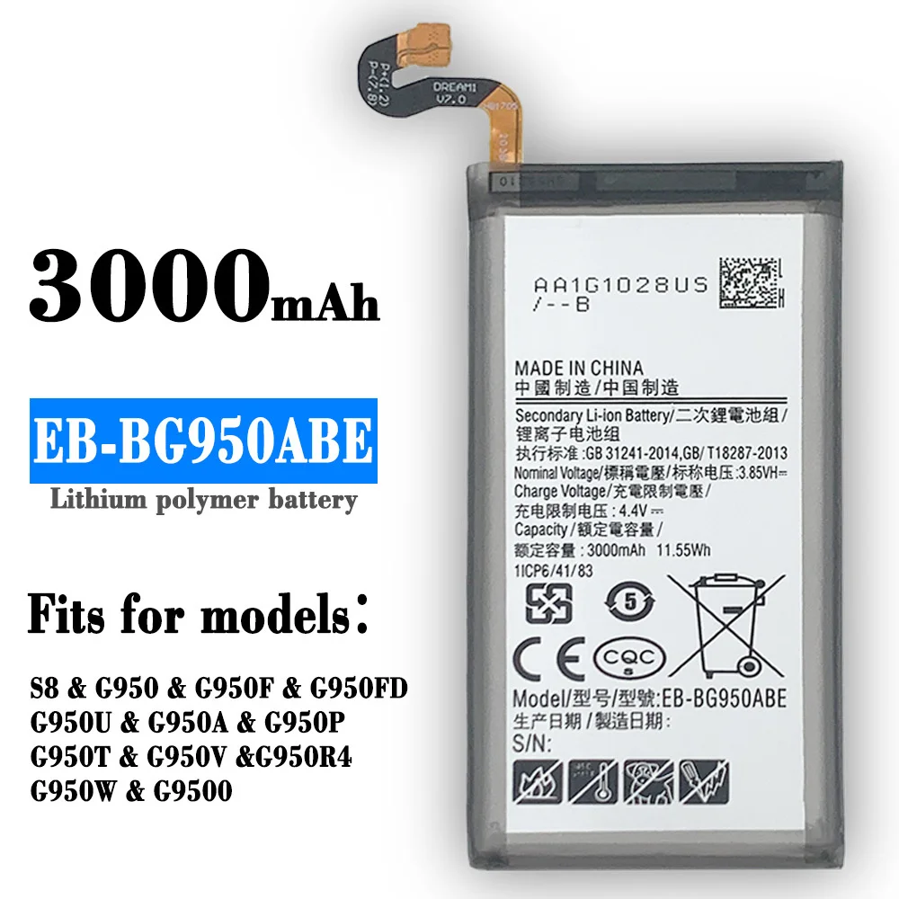 

New Battery For Samsung S8 G950FD G9500 G950 G950F G950U G950A G950P EB-BG950ABE High Capacity Bateria Sticker Free Tools