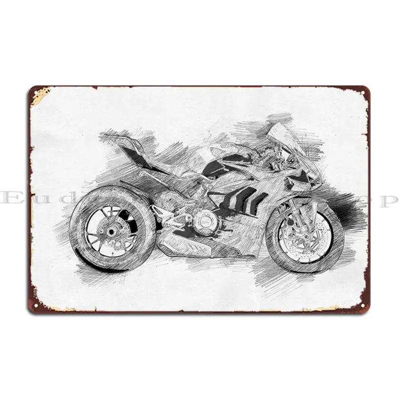 

Motorcycle Sketch Metal Signs Designer Painting Designing Garage Wall Mural Tin Sign Poster