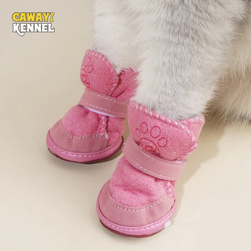 

CAWAYI питомник Зимние теплые 4 шт./компл. противоскользящие ботинки для щенков флисовые противоскользящие непромокаемые ботинки для домашних...