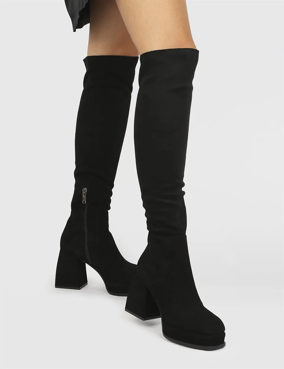 

ILVi-Genuine Leather Handmade Gera Black Suede Stretch Women's Heeled High Boot Women Shoes 2021 Fall/Winter