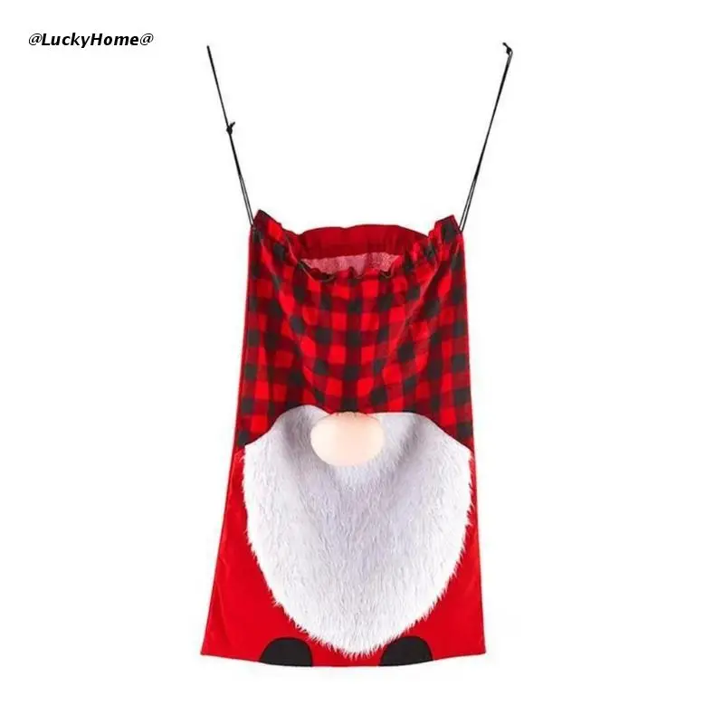 

11UA Reusable Cloth Bag Christmas Gift Plaid Drawstring Cloth Bag Birthday Thanksgiving Holiday Party Favor (Black Red )