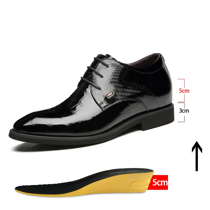 

Invisible Heel Men Business Formal Shoes 8CM/6CM Inner Height Increasing Men's Wedding Shoes Black