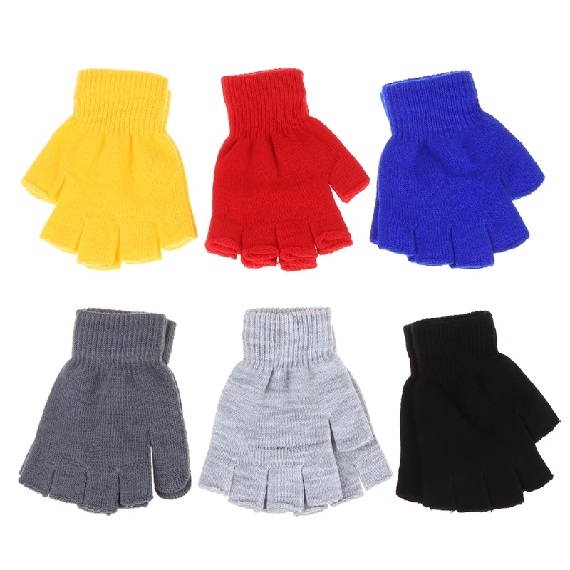 Зимние перчатки без пальцев вязаные варежки с отверстием для большого пальца