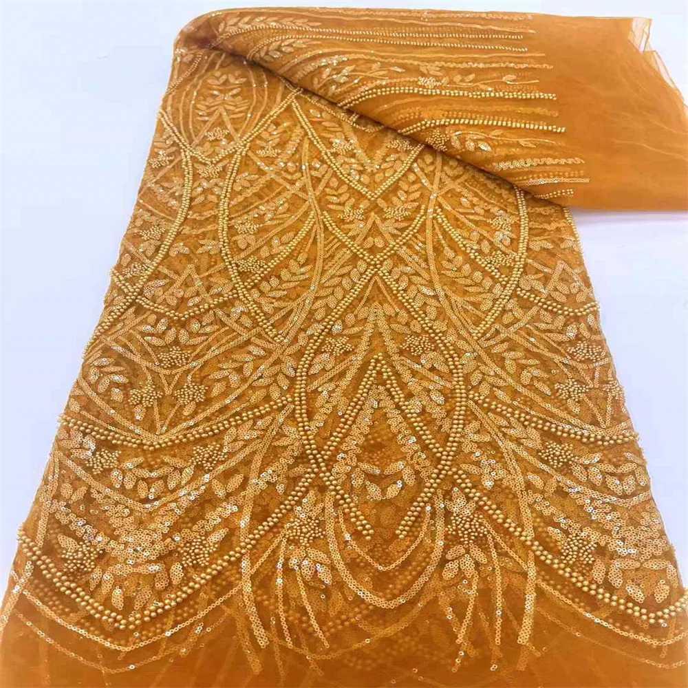 Африканская французская кружевная ткань с бисером 2024 высококачественное