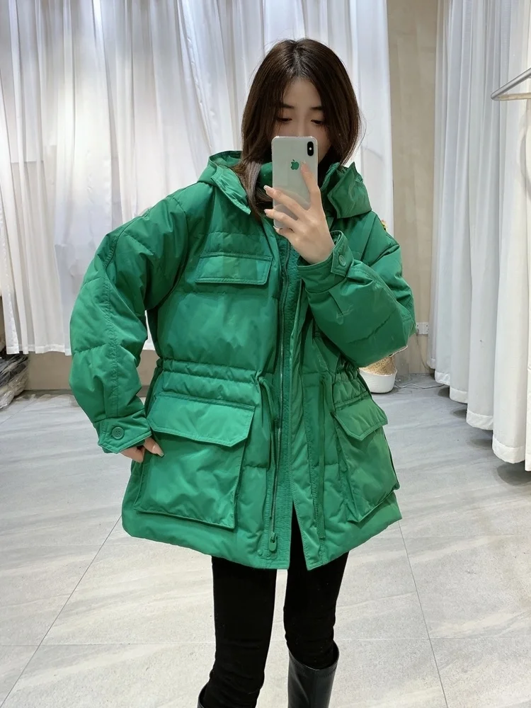 

Winter Parkas Green Autumn Jacket 2023 New Korean Fashion Waist Can Adjust Coats with A Big Hood Thicken Warm Outerwear