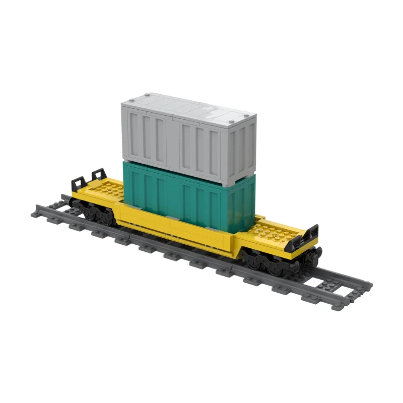 Фото Конструктор City Scale 6 Stud Wide Intermodal Well Car MOC: Железнодорожный контейнерный вагон для самостоятельной сборки, игрушка из строительных блоков №4