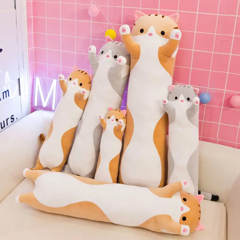 

50-110cm Large Cute Soft Long Cat Boyfriend Plush Toys Stuffed Pause Office Nap Sleep Pillow Cushion Gift Doll for Kids Girls