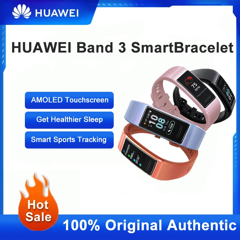 

Original Huawei Band 3 Smart Bracelet Color Screen With Multiple Sports Modes Call Information Reminder Taking Music SmartWatch