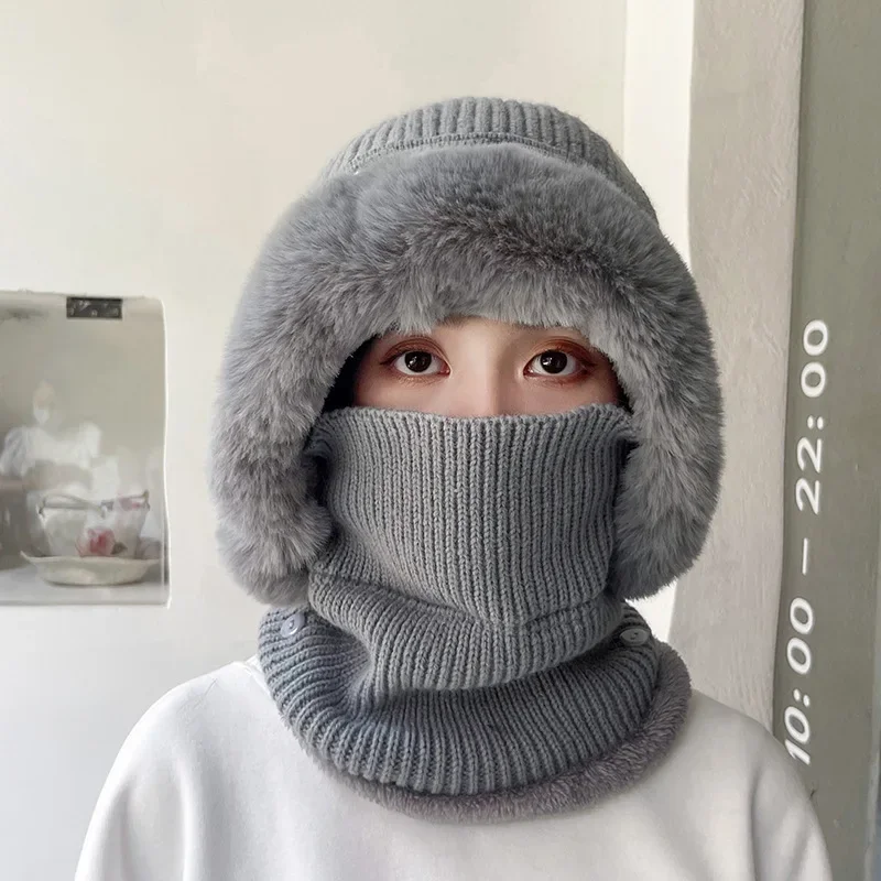 Модная простая вязаная шапка зимняя уличная теплая для шеи защита ушей шерстяная