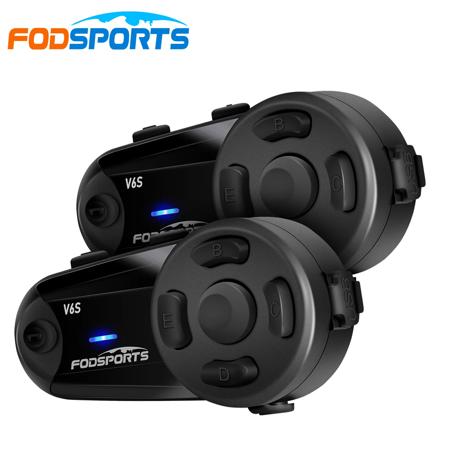 2 Pcs Fodsports V6S Intercom Moto 6 riders BT 5.0 Helmet Headset FM Interphone Waterproof Intercomunicador гарнитура bluetooth