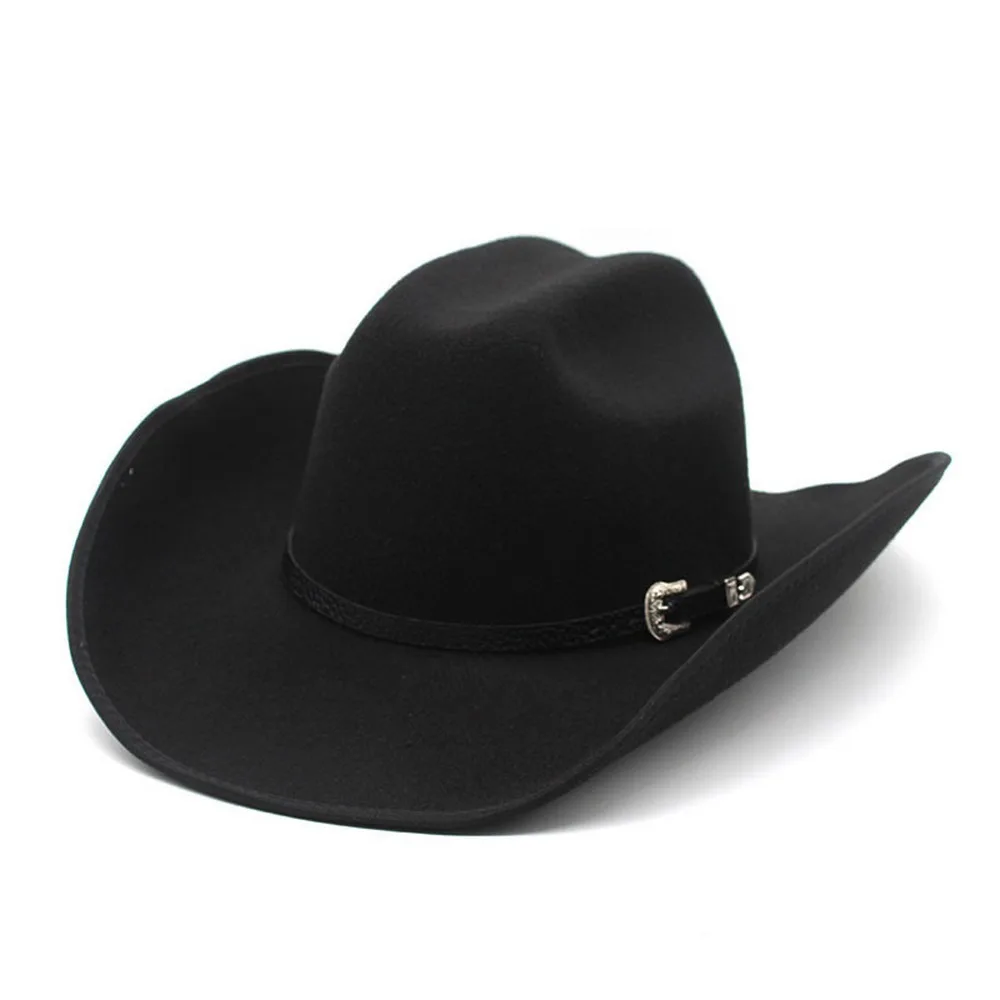 Men's Cap Cowboy Hat Male Cowgirl Western Woolen Rolled Brim Punk Style 57-58cm Horse Riding Accessories Solid Color NZ0055