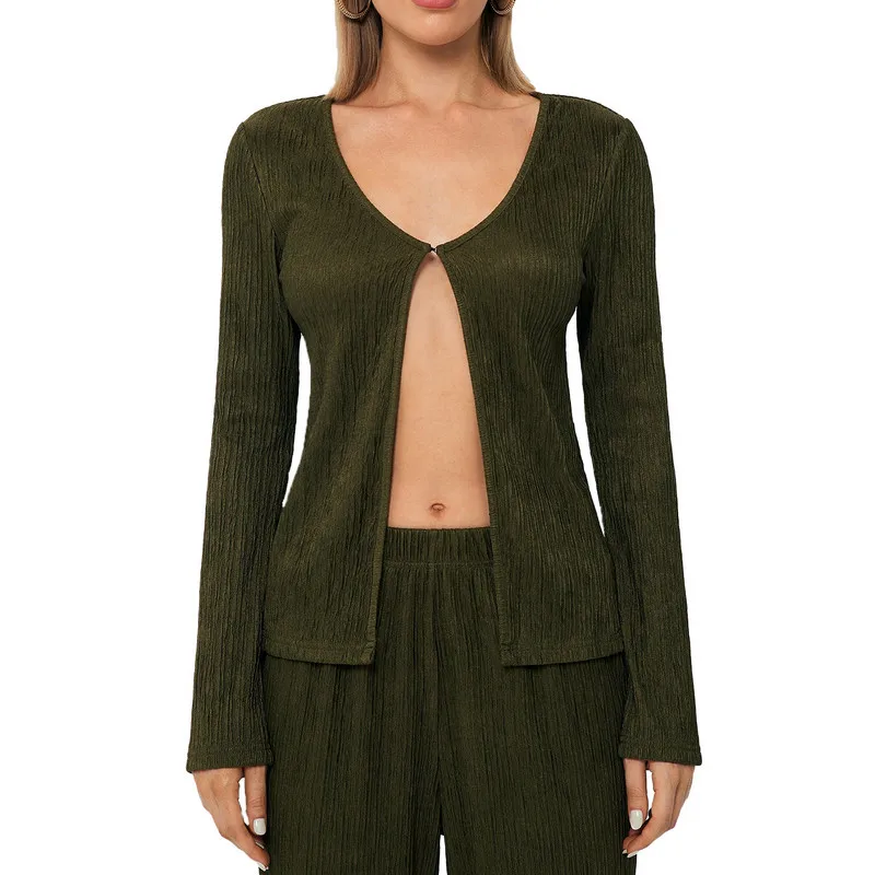 

Women Two Piece Pant Sets Spring Autumn Clothes Long Sleeve Front Split Tops and Straight Leg Pants Set Sexy Club Streetwear