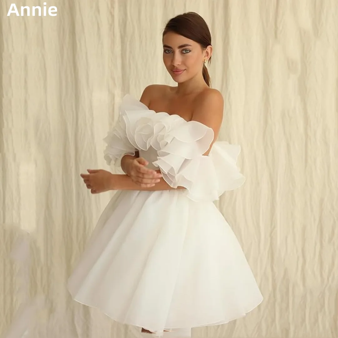 Annie Ручная работа из органзы с загнутыми краями Пром платья Сладкие белые