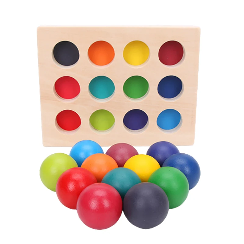 

Wooden Montessori Toys for Kids Early Education Preschool Toy Rainbow Ball Matching Sensory Game Color Cognitive Sorting Board