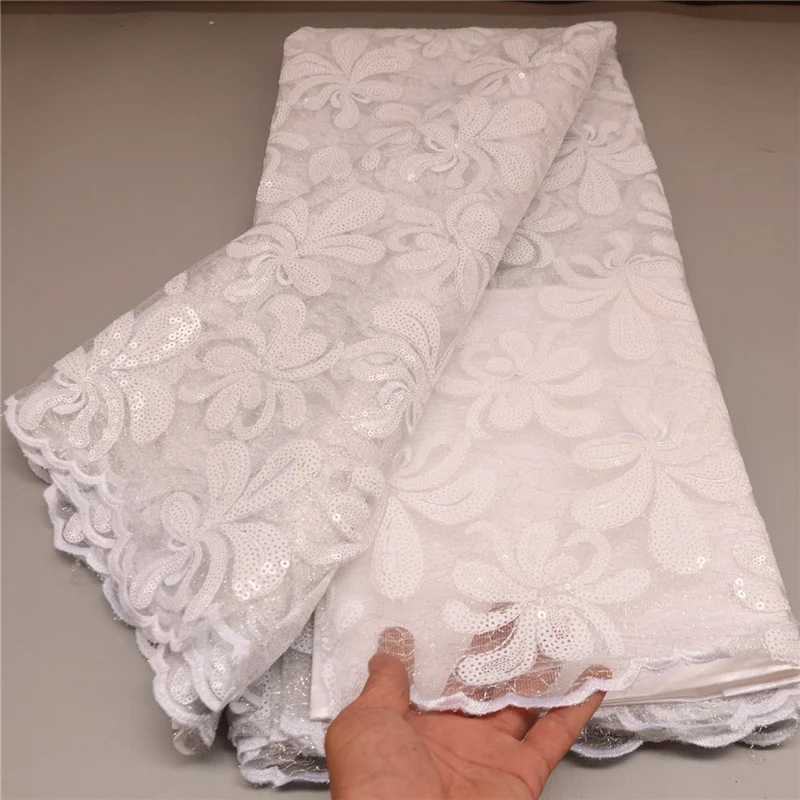 

High Quality 5Yards African George Lace Fabric With Net Sequins And Stones Embroidered George Lace Fabric For the wedding PL