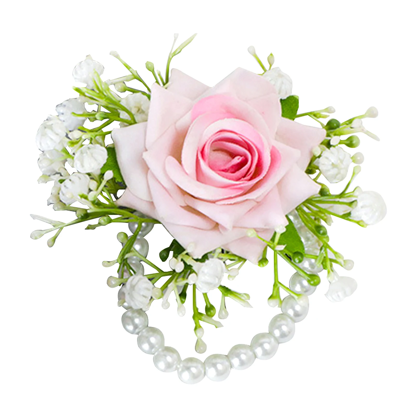 

Party Bridesmaids Corsage Artificial Wrist Flower For Wedding Pearl Bracelet