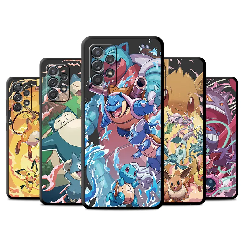 Чехлы для телефонов Samsung Galaxy A22 5G A51 A32 A54 A23 A14 A12 A52 A34 A33 A13, Черный силиконовый чехол Gengar Evoli P-okemon Anime