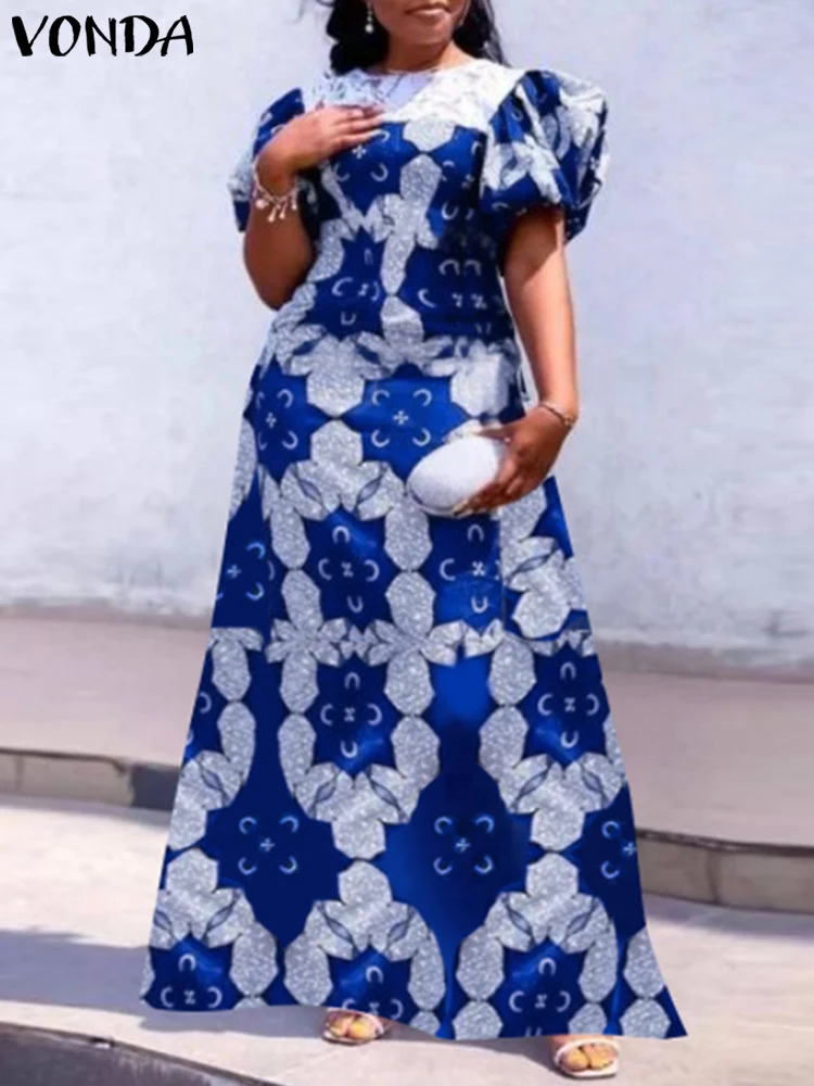 

Женский летний сарафан VONDA большого размера 2023, длинное Повседневное платье макси составного кроя с короткими рукавами-фонариками