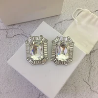 2022ar new fashion jewelry heavy industry silver rectangular large diamond women earring clip