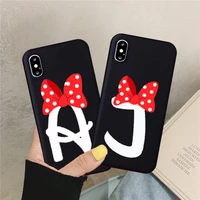 jome cute cartoon bow letter phone case for iphone xs max x 12 11 pro xr 7 8 6plus black silicone soft back cover fundas bag