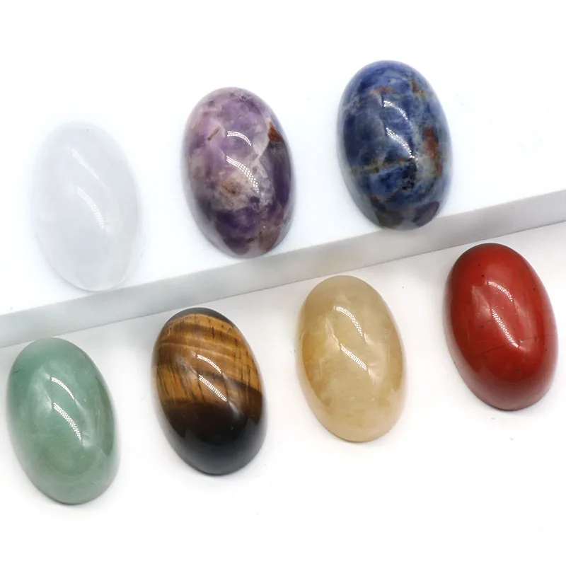 

7 Chakra Palm Stone Bead Charms Oval Shape Reiki Healing Energy Symbol Crystal No Hole for Yoga Meditation Balance Figure